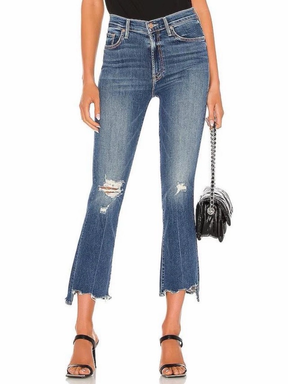 Mother The Insider Crop Step Chew Dancing on Coals 24 XS Distressed Blue Jeans